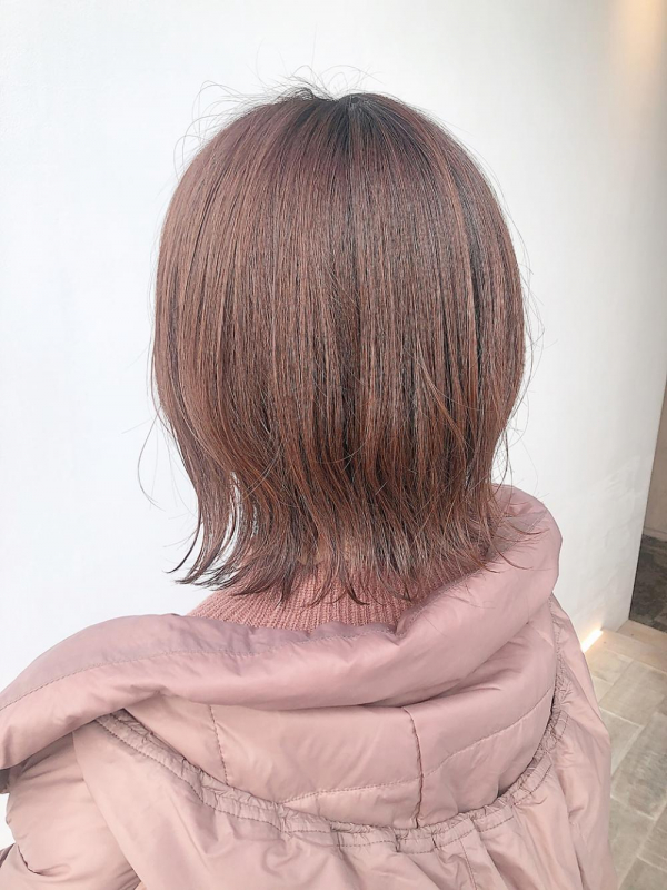 LEMO　外ハネ　ボブ　切りっぱなし　ピンクブラウン