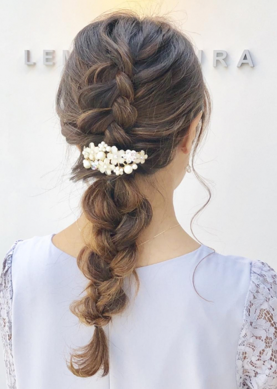 上品　編みおろし　結婚式　ヘアアレンジ